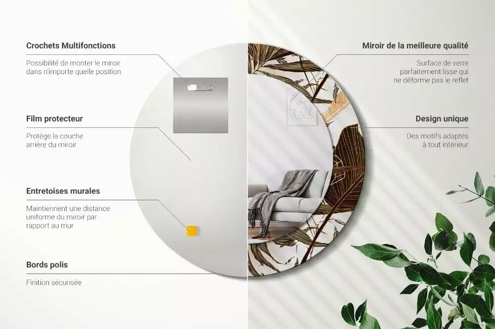 Kerek tükör fali dísz Pálma levelek