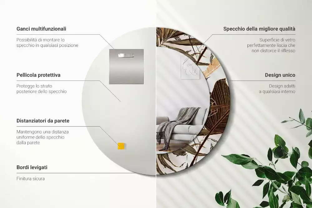 Kerek tükör fali dísz Pálma levelek