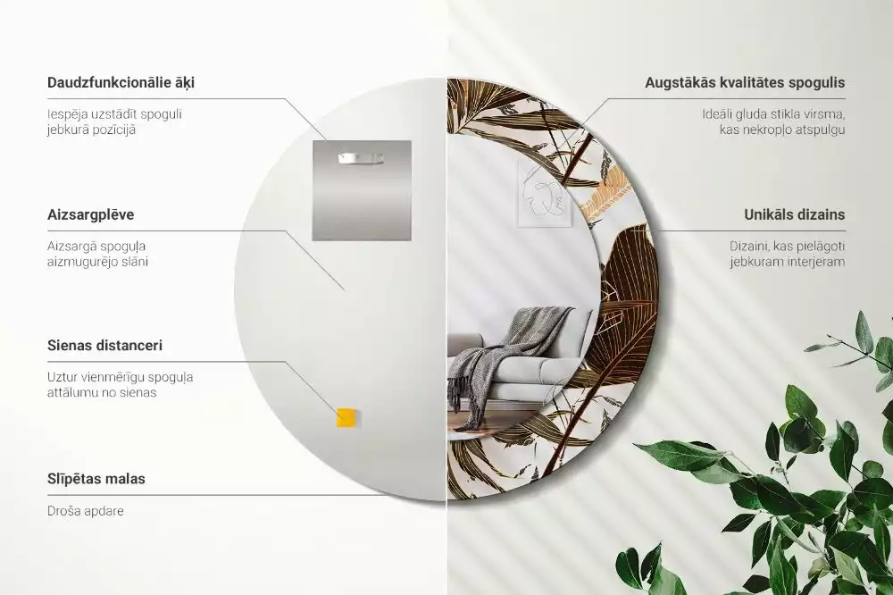 Kerek tükör fali dísz Pálma levelek