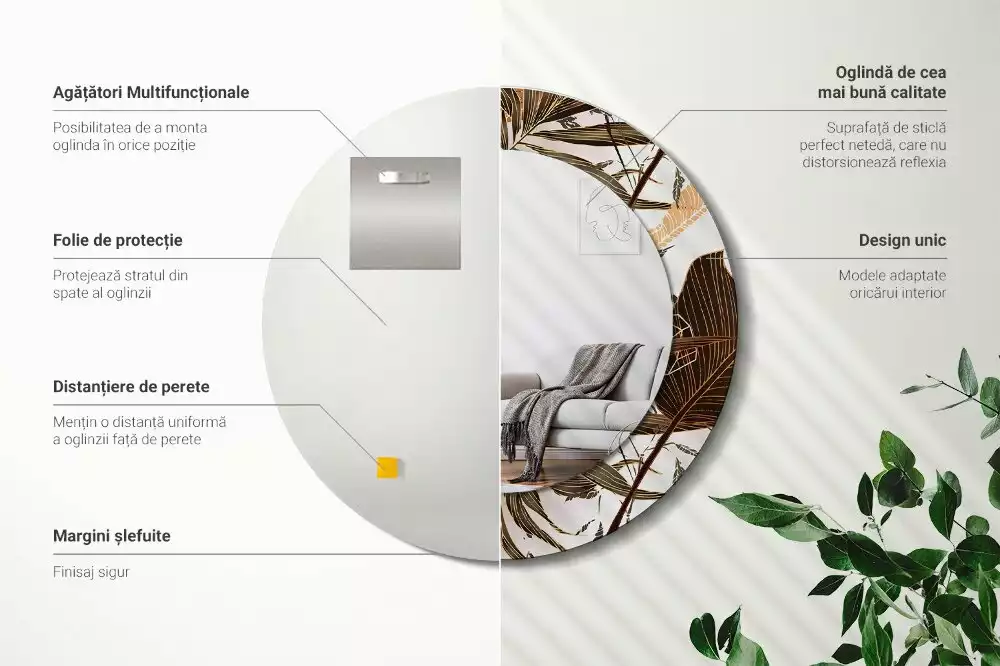 Kerek tükör fali dísz Pálma levelek