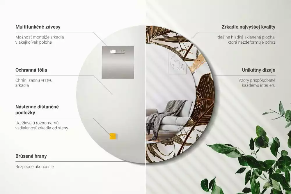 Kerek tükör fali dísz Pálma levelek