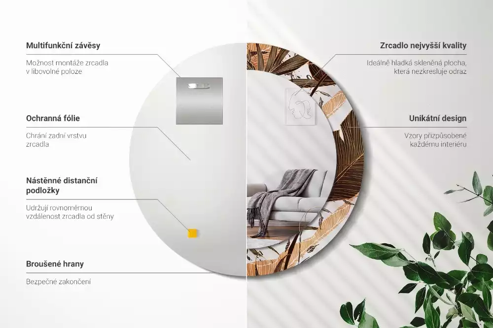 Kerek tükör fali dísz Pálma levelek