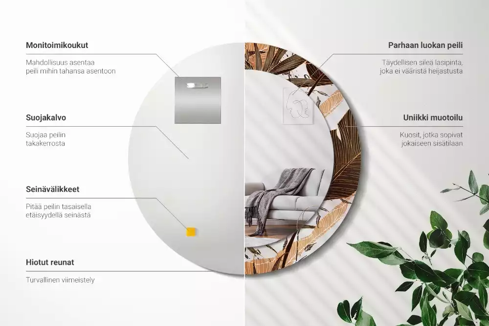 Kerek tükör fali dísz Pálma levelek