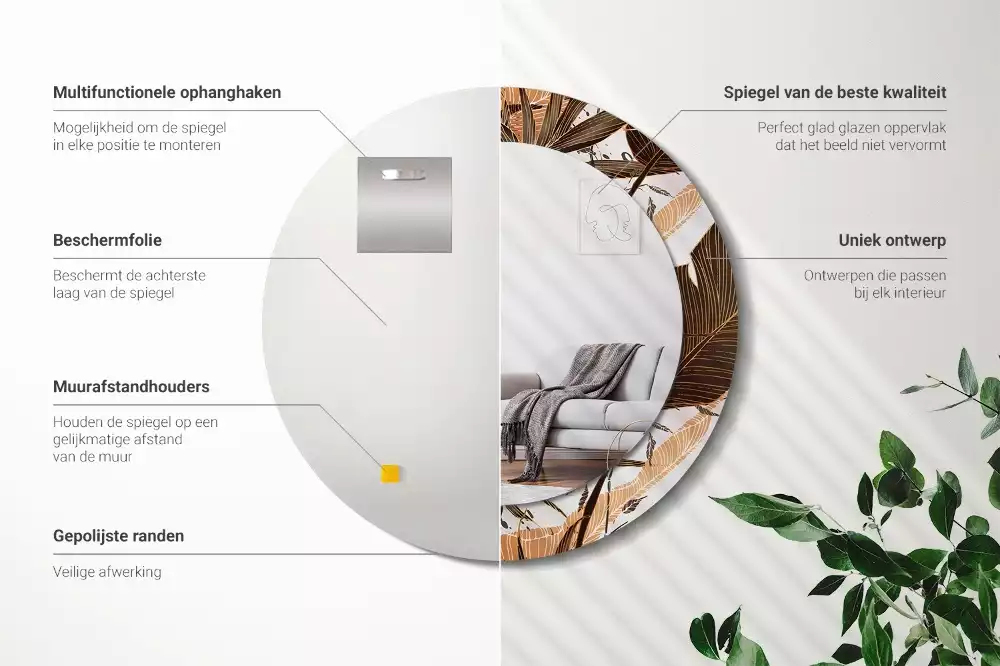 Kerek tükör fali dísz Pálma levelek