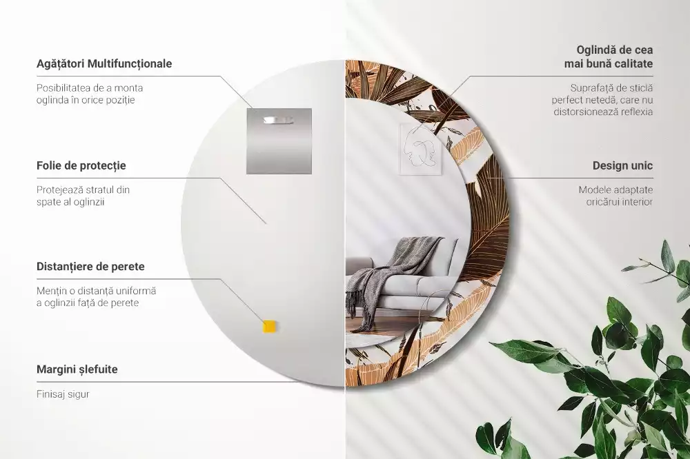 Kerek tükör fali dísz Pálma levelek