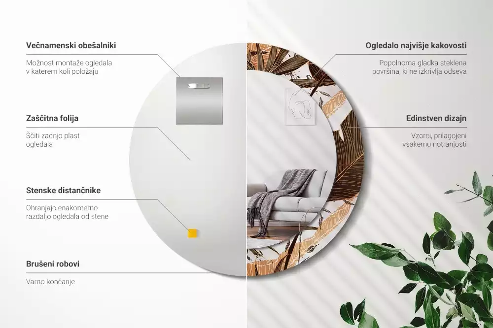 Kerek tükör fali dísz Pálma levelek