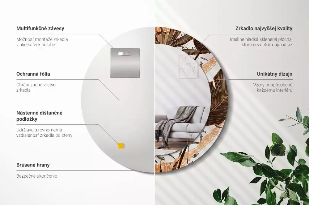 Kerek tükör fali dísz Pálma levelek