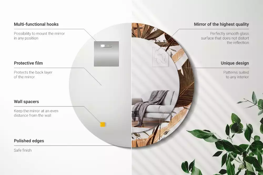 Kerek tükör fali dísz Pálma levelek