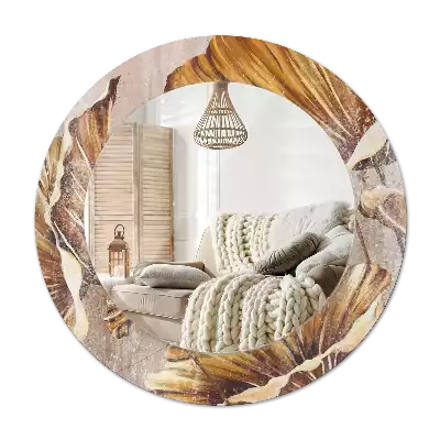 Kerek tükör fali dísz Boho levelek
