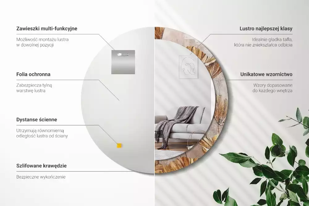 Kerek tükör fali dísz Boho levelek