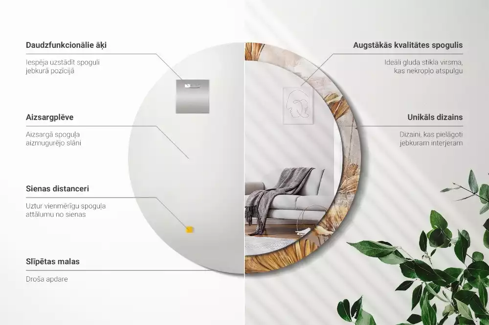 Kerek tükör fali dísz Boho levelek
