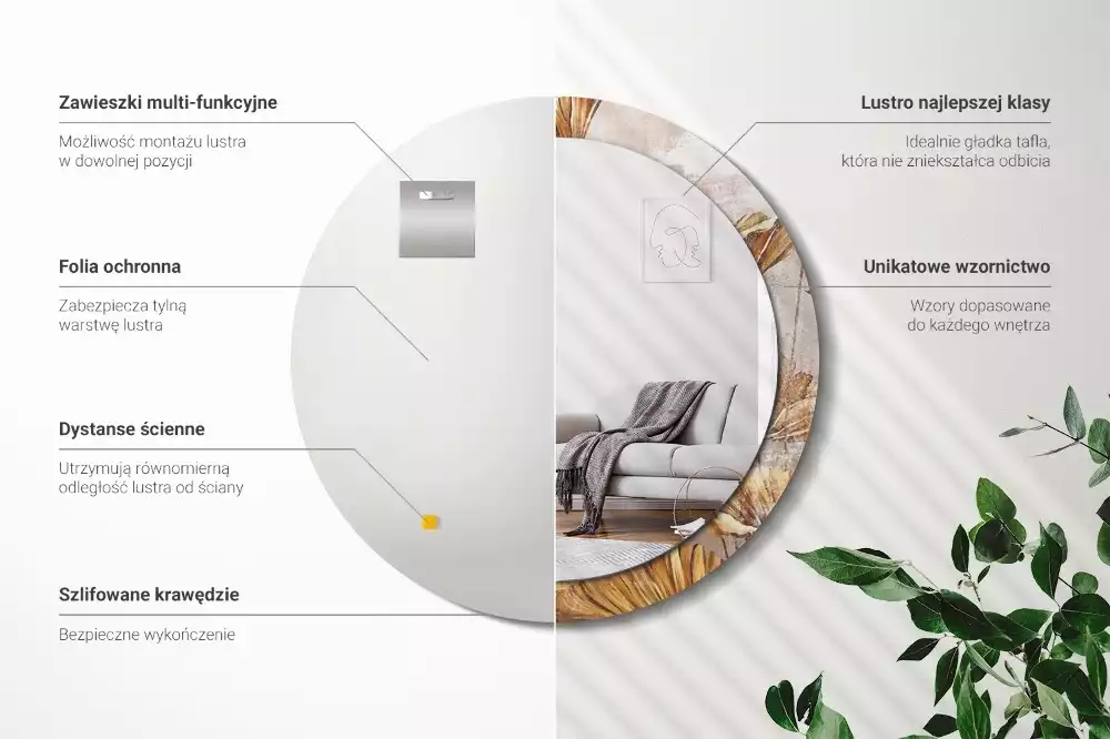 Kerek tükör fali dísz Boho levelek