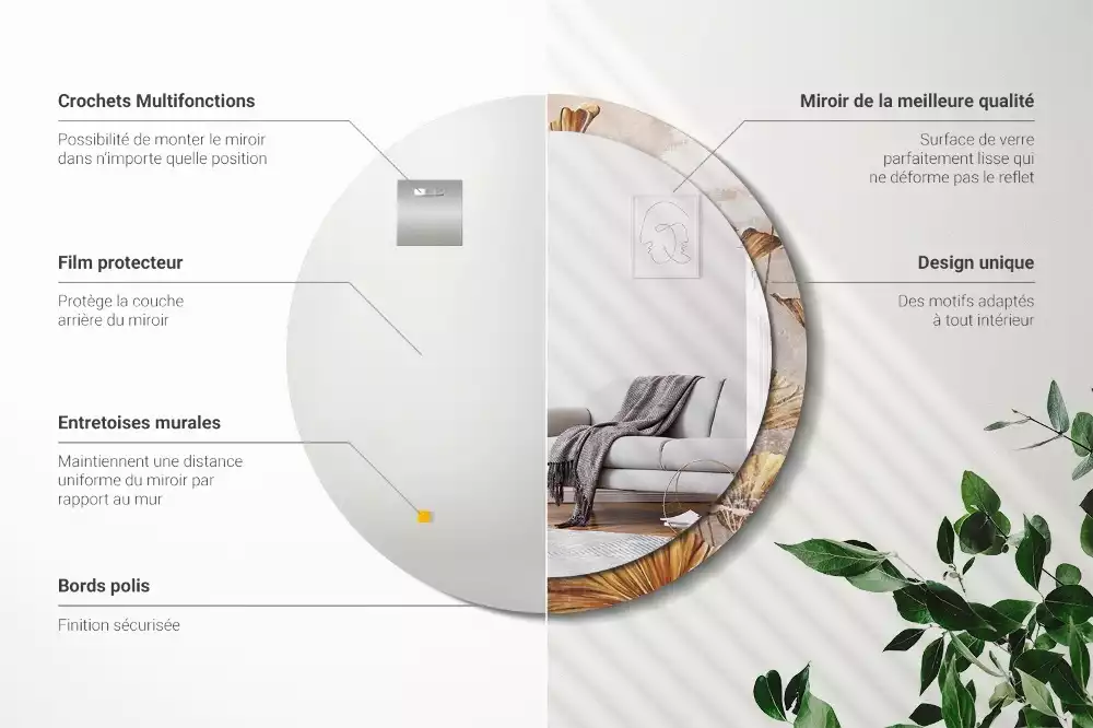 Kerek tükör fali dísz Boho levelek