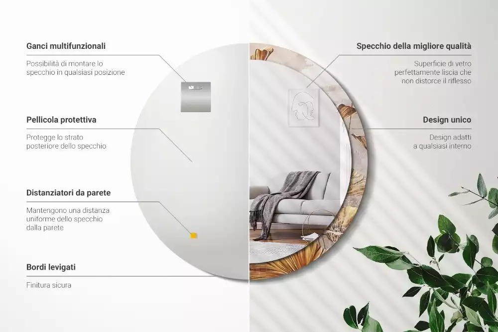 Kerek tükör fali dísz Boho levelek