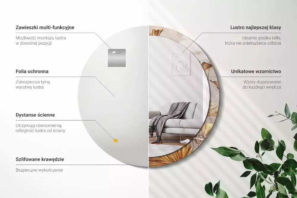 Kerek tükör fali dísz Boho levelek