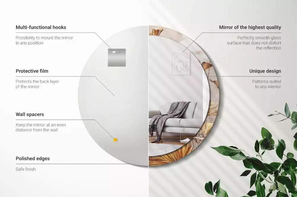 Kerek tükör fali dísz Boho levelek