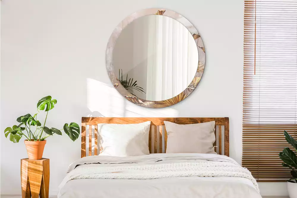 Kerek tükör fali dísz Boho levelek