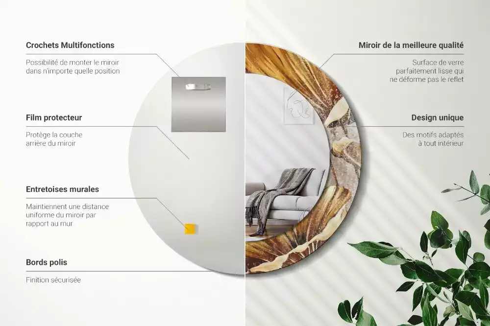 Kerek tükör fali dísz Boho levelek