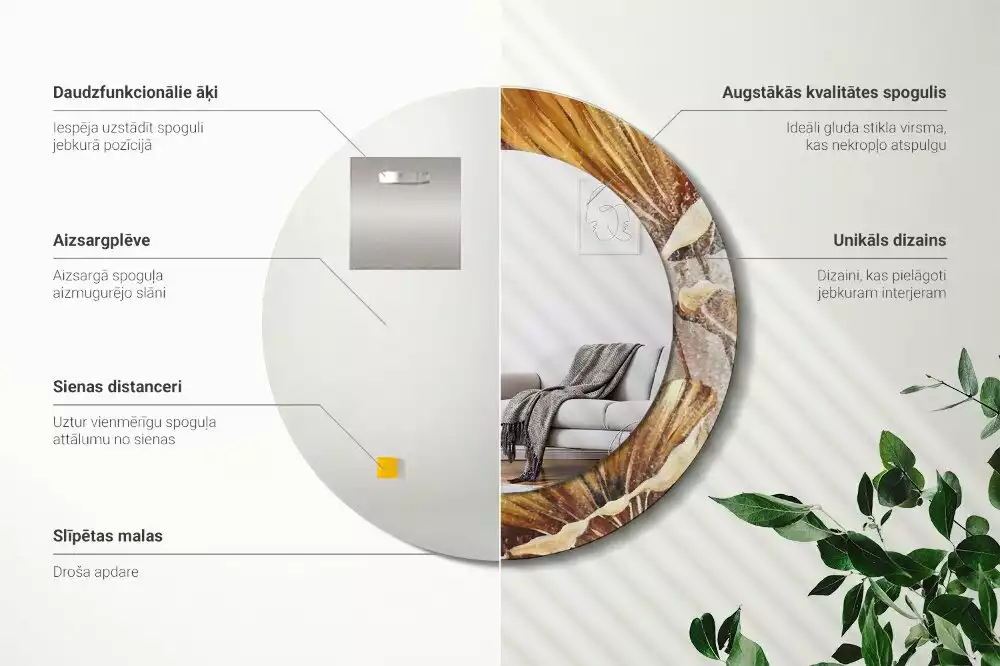 Kerek tükör fali dísz Boho levelek