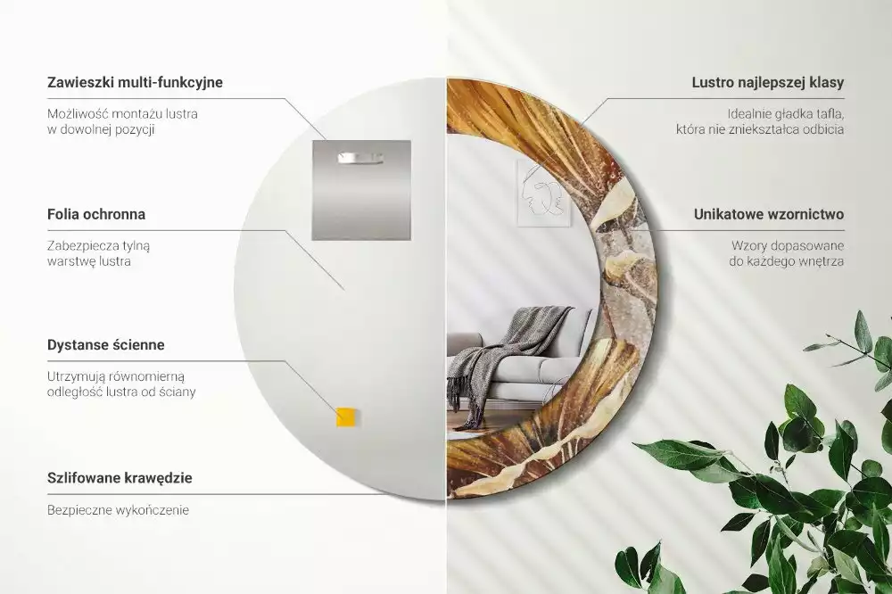 Kerek tükör fali dísz Boho levelek