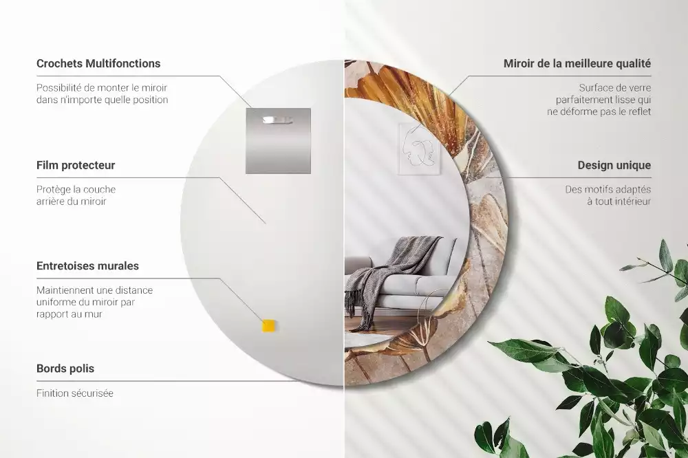 Kerek tükör fali dísz Boho levelek