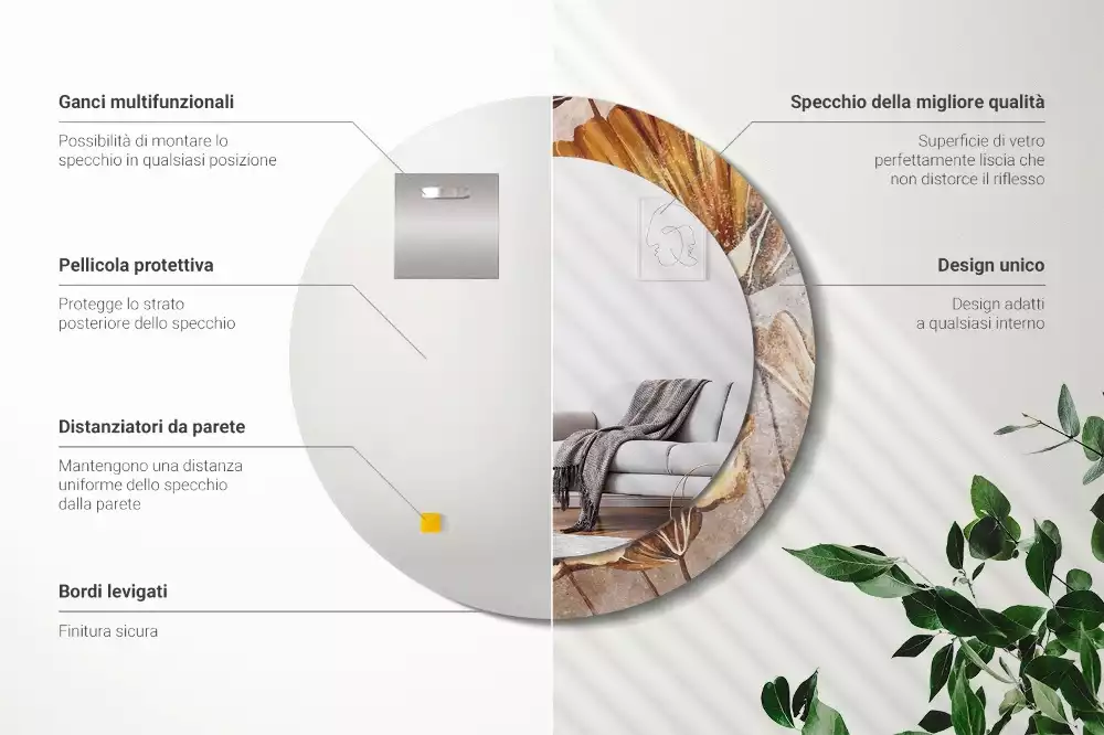 Kerek tükör fali dísz Boho levelek