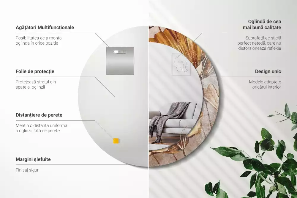 Kerek tükör fali dísz Boho levelek