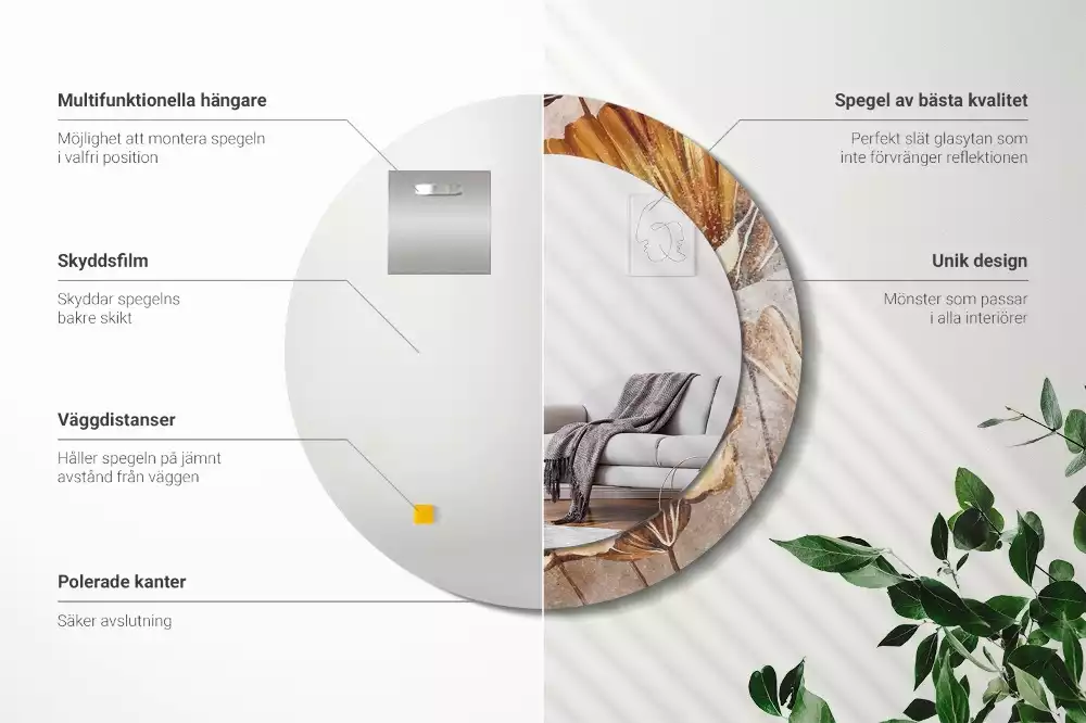 Kerek tükör fali dísz Boho levelek