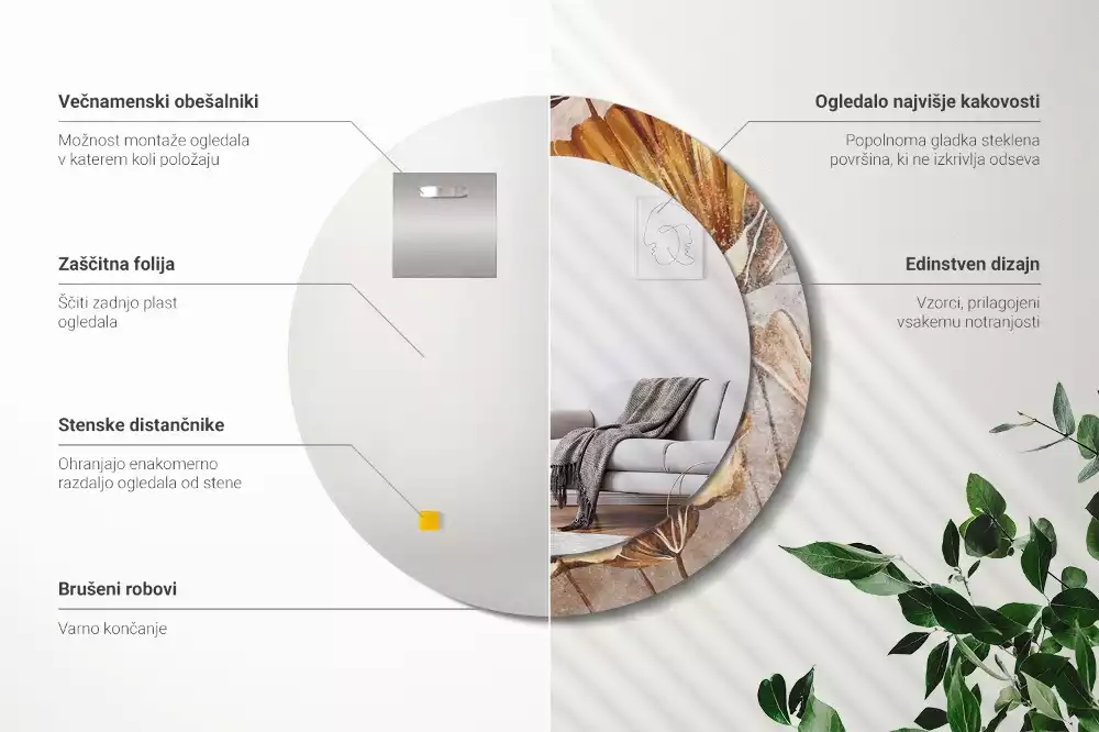 Kerek tükör fali dísz Boho levelek