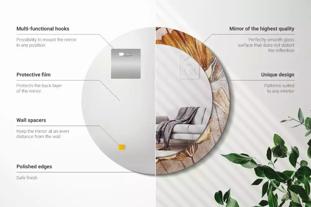 Kerek tükör fali dísz Boho levelek