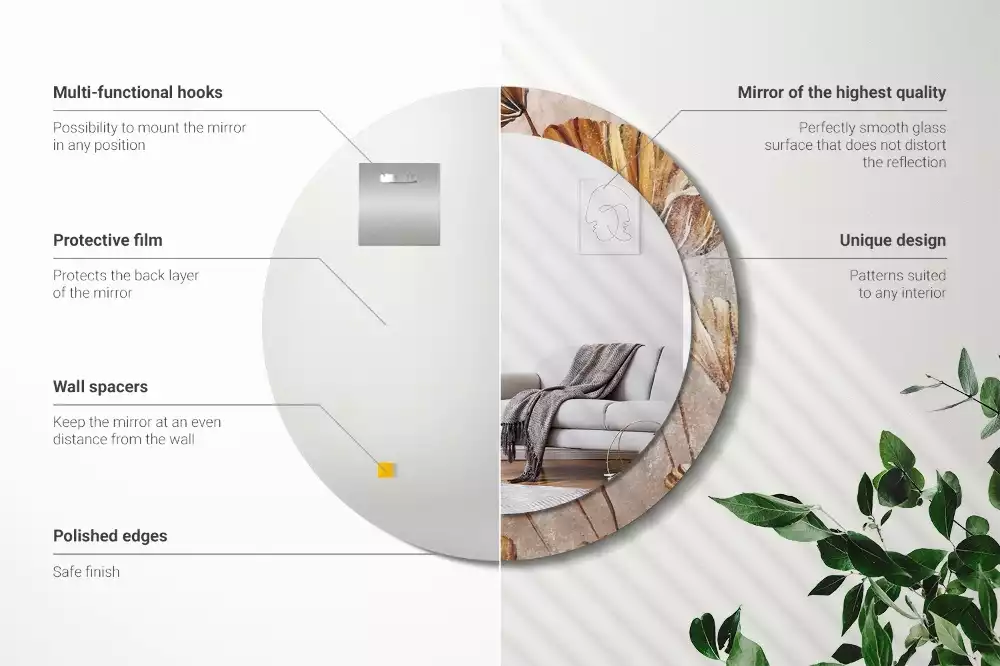 Kerek tükör fali dísz Boho levelek