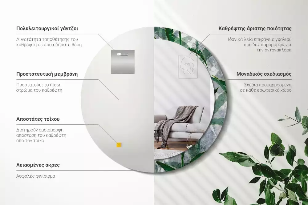 Kerek tükör fali dísz Trópusi levelek