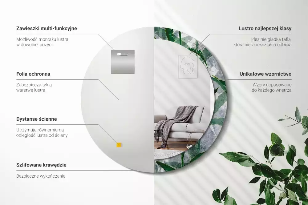 Kerek tükör fali dísz Trópusi levelek