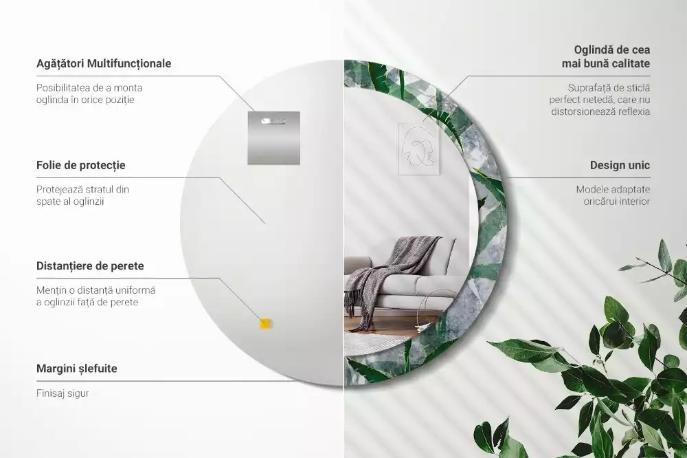 Kerek tükör fali dísz Trópusi levelek