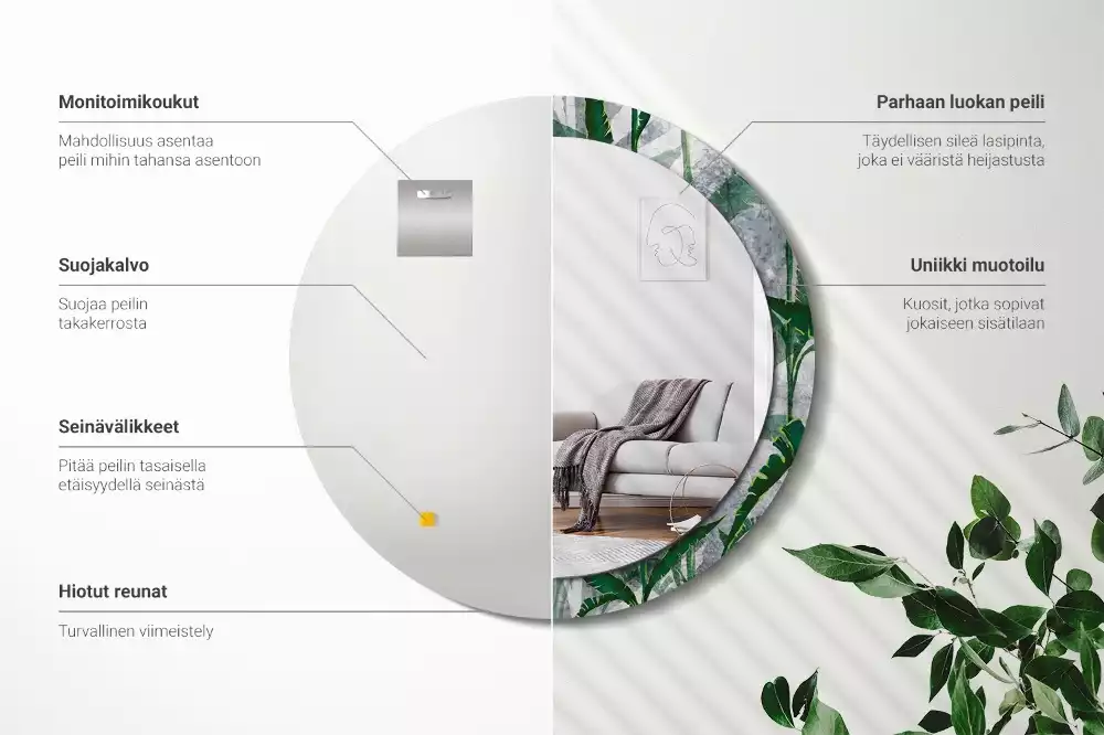 Kerek tükör fali dísz Trópusi levelek