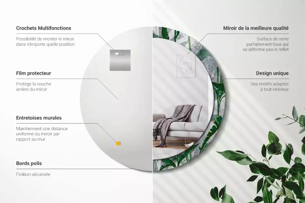 Kerek tükör fali dísz Trópusi levelek