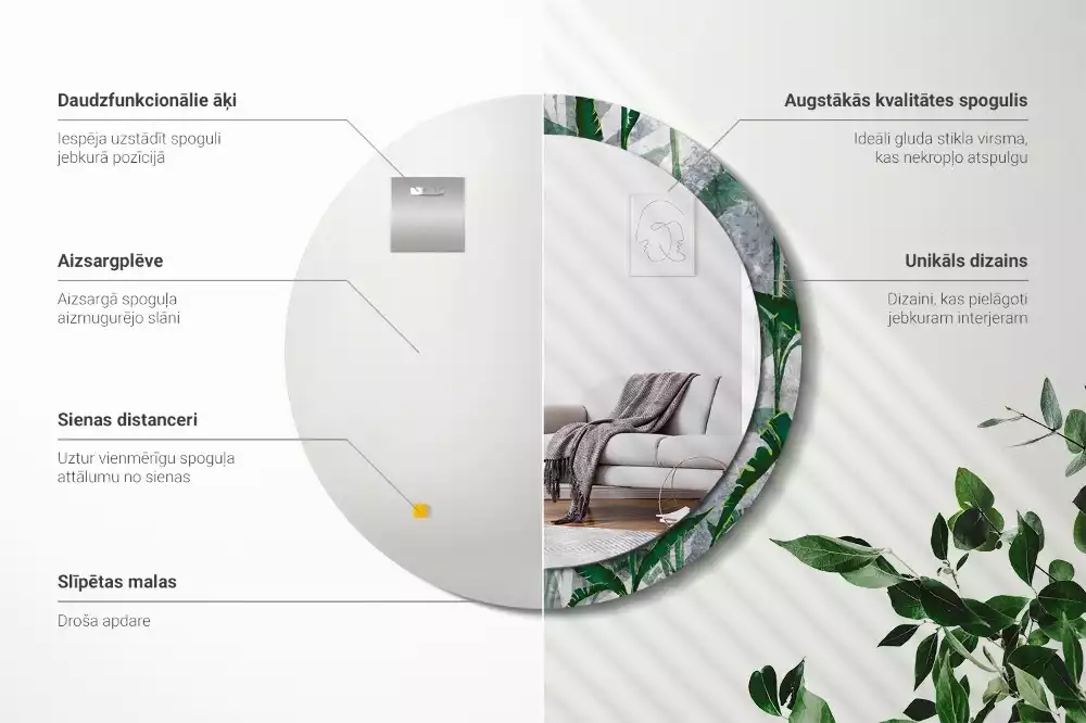 Kerek tükör fali dísz Trópusi levelek