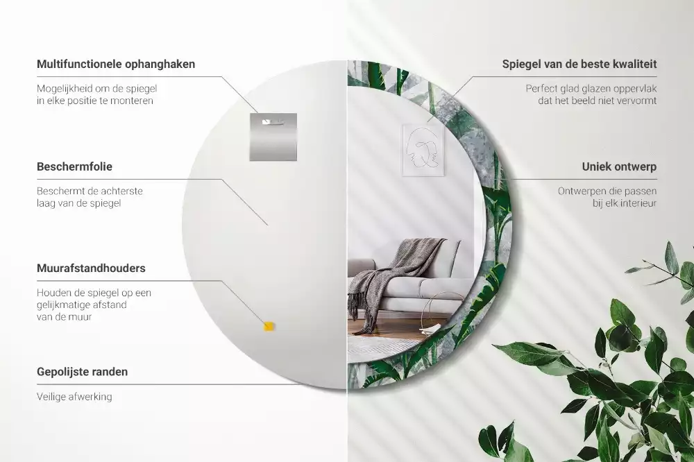 Kerek tükör fali dísz Trópusi levelek