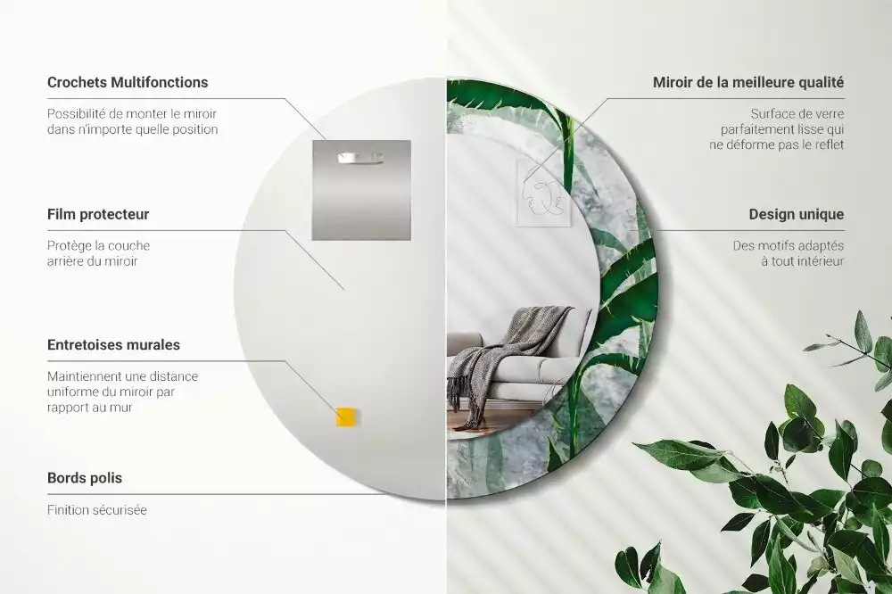 Kerek tükör fali dísz Trópusi levelek