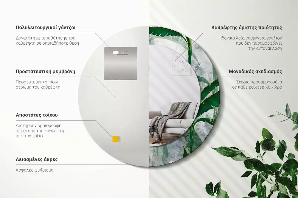 Kerek tükör fali dísz Trópusi levelek