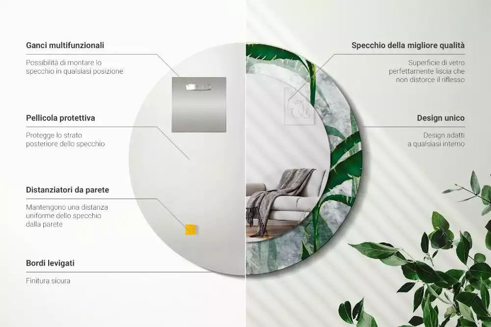 Kerek tükör fali dísz Trópusi levelek