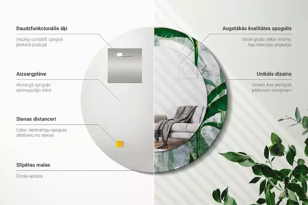 Kerek tükör fali dísz Trópusi levelek