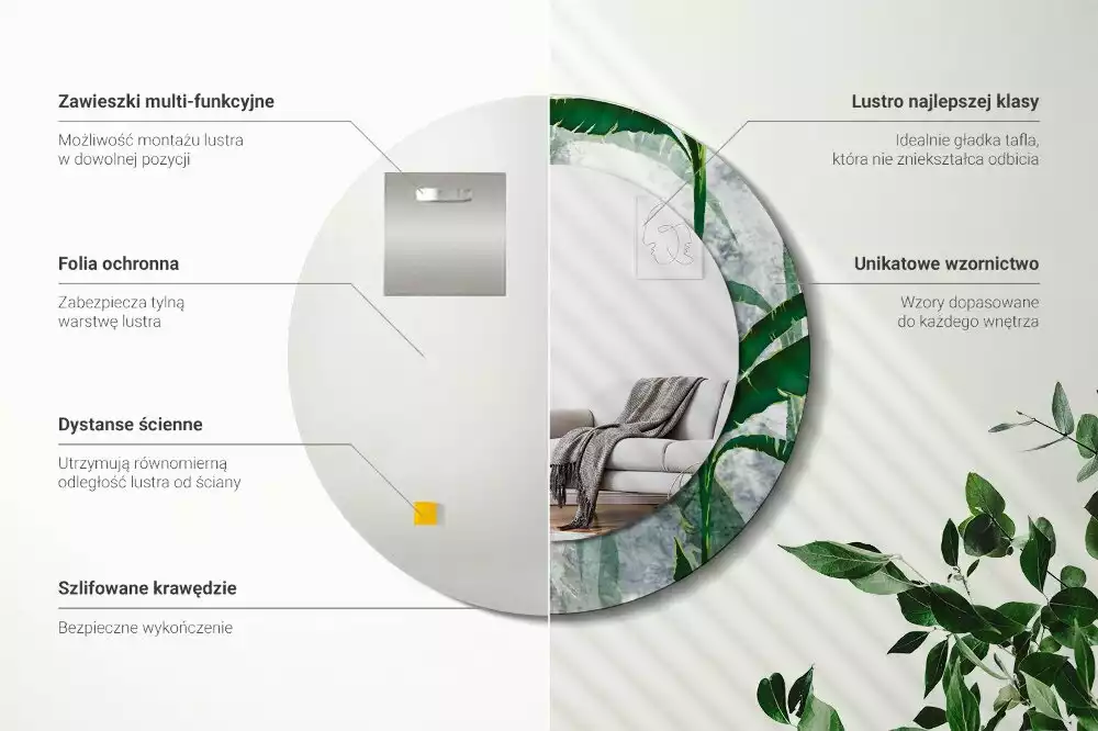 Kerek tükör fali dísz Trópusi levelek