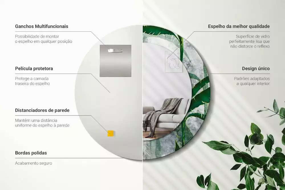 Kerek tükör fali dísz Trópusi levelek