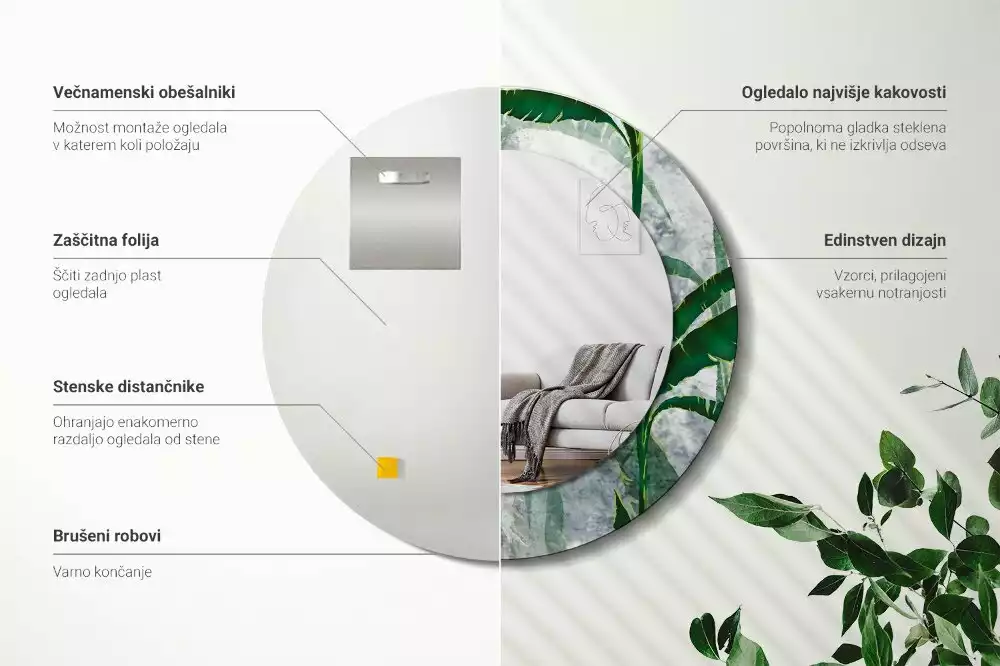 Kerek tükör fali dísz Trópusi levelek