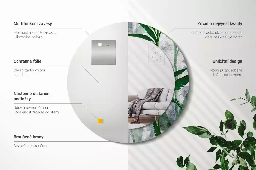 Kerek tükör fali dísz Trópusi levelek