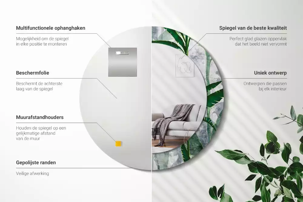 Kerek tükör fali dísz Trópusi levelek