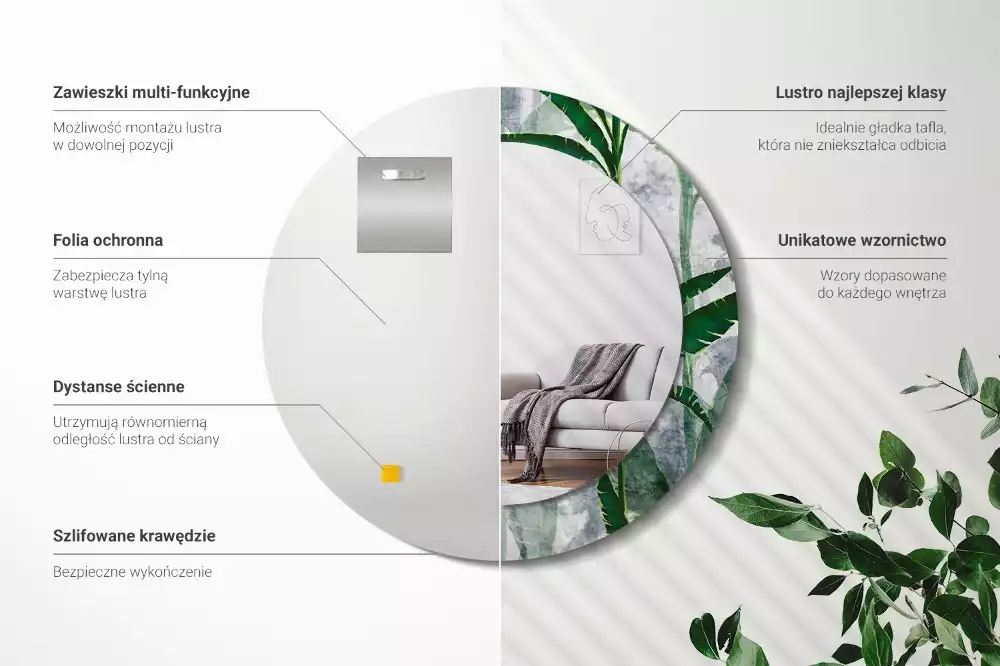 Kerek tükör fali dísz Trópusi levelek