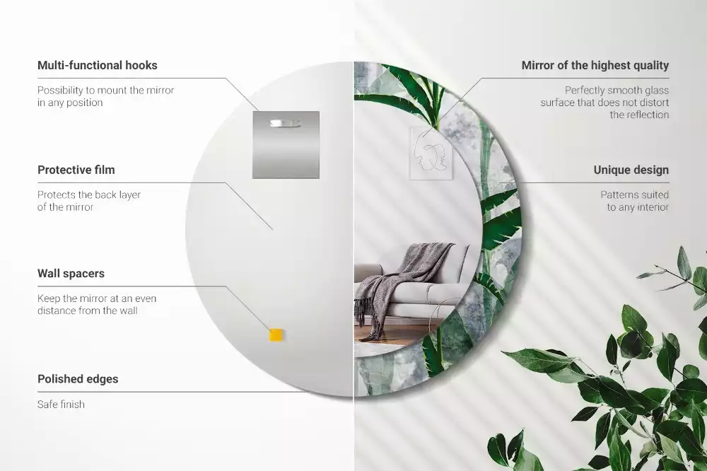 Kerek tükör fali dísz Trópusi levelek