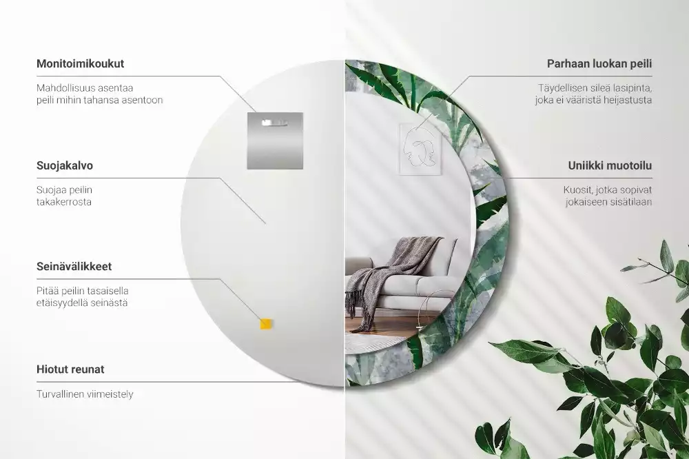 Kerek tükör fali dísz Trópusi levelek